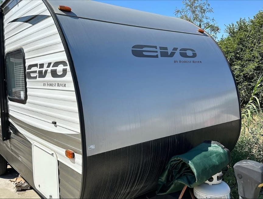 Forest River EVO travel trailer front cap after detailing