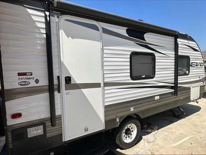Forest River EVO travel trailer side after detailing