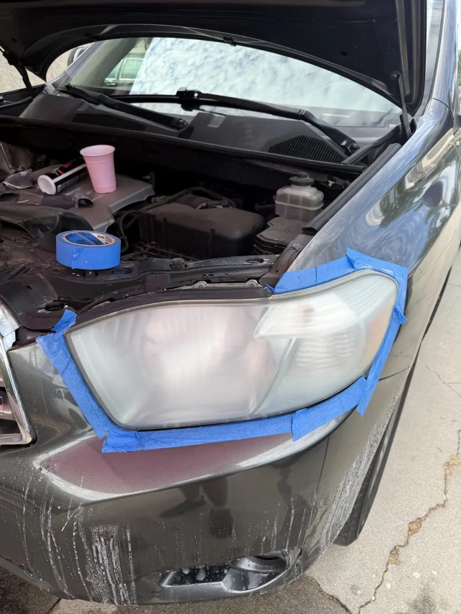 Headlight restoration in progress